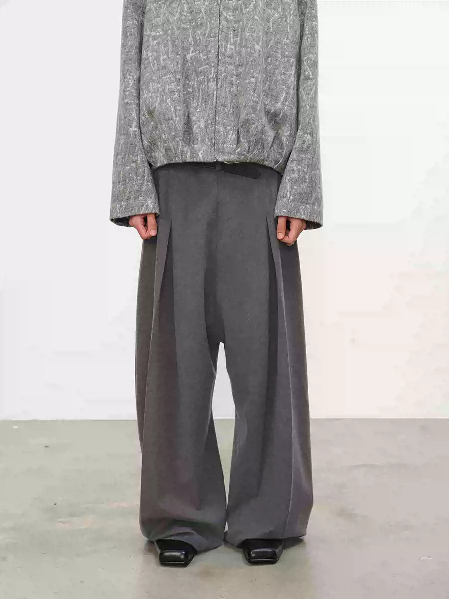 Reversible Pleated Brushed Low Rise Pants