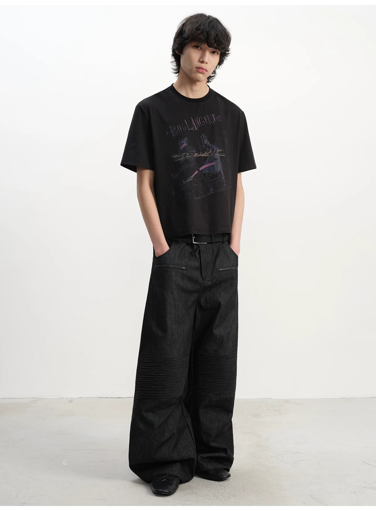 Washed Wide Leg Straight Denim Jeans