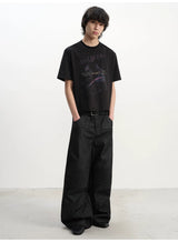Washed Wide Leg Straight Denim Jeans