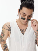 White Cropped V-neck Tencel Vest Unisex
