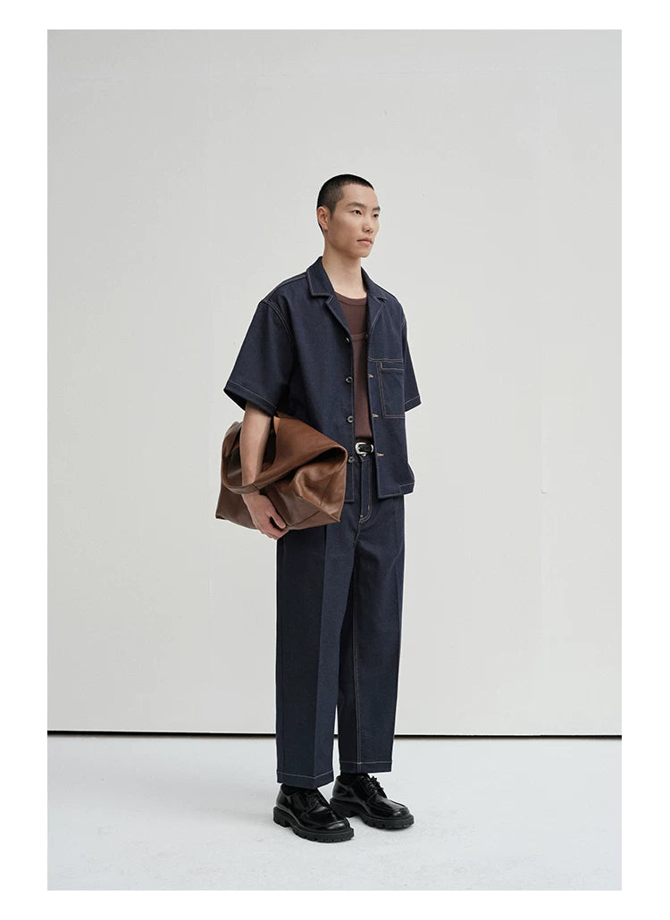 Cropped Contrast Cuban Collar Shirt Jacket