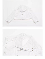Oversized Cropped Stand Collar Riveted Jacket