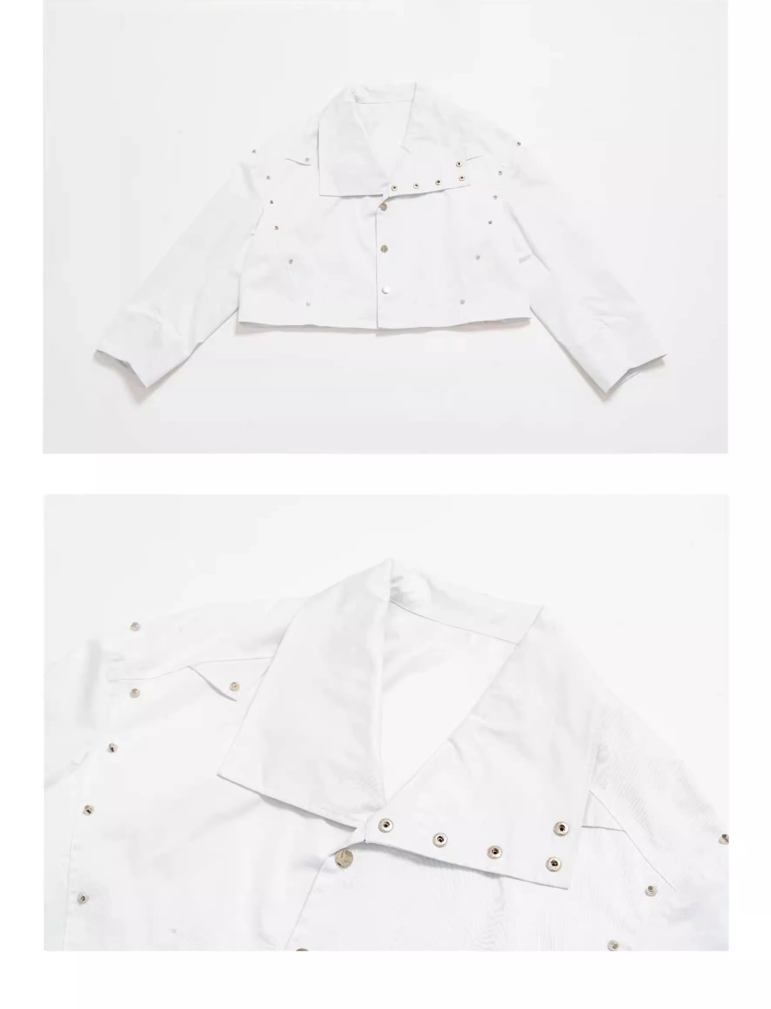 Oversized Cropped Stand Collar Riveted Jacket