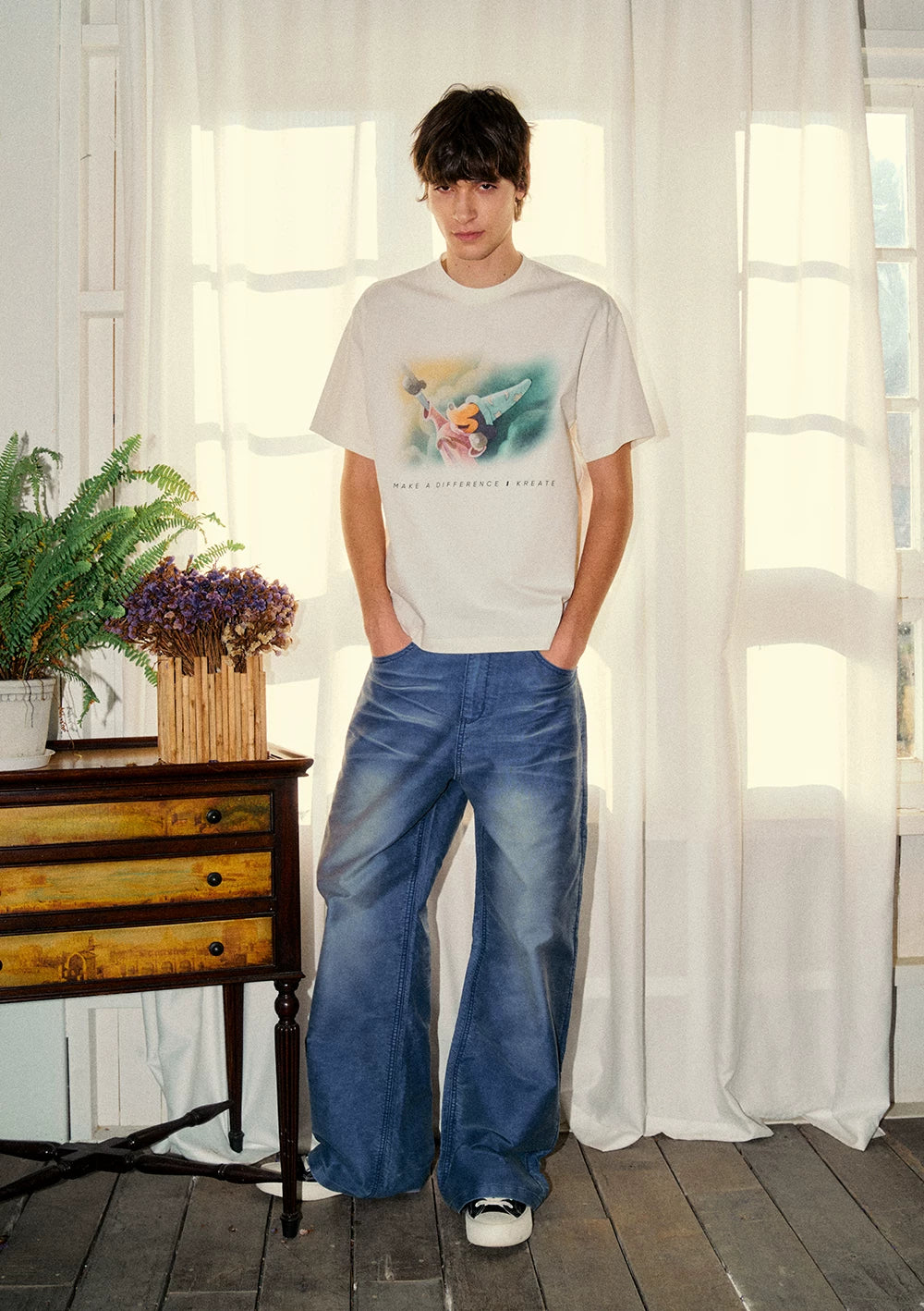 Men's Washed Fleece Relaxed Straight Jeans
