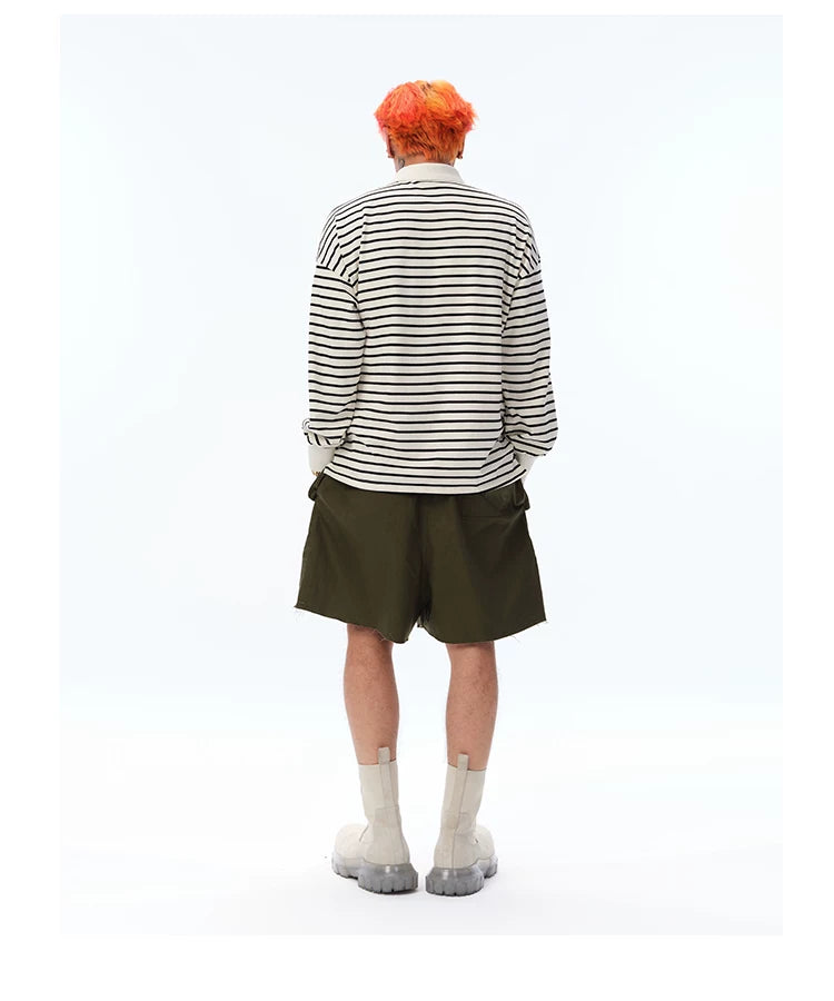 Men's Long Sleeve Striped Cotton Polo
