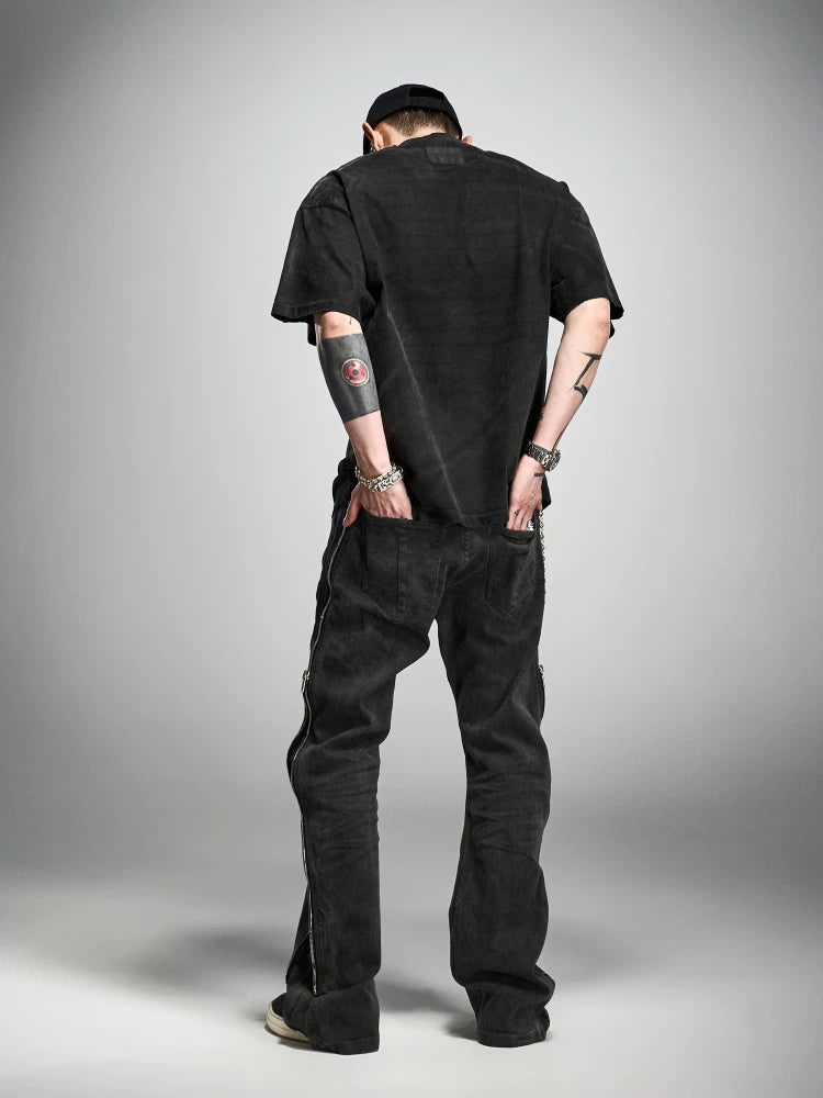 Loose Washed Distressed Black Graphic Tee