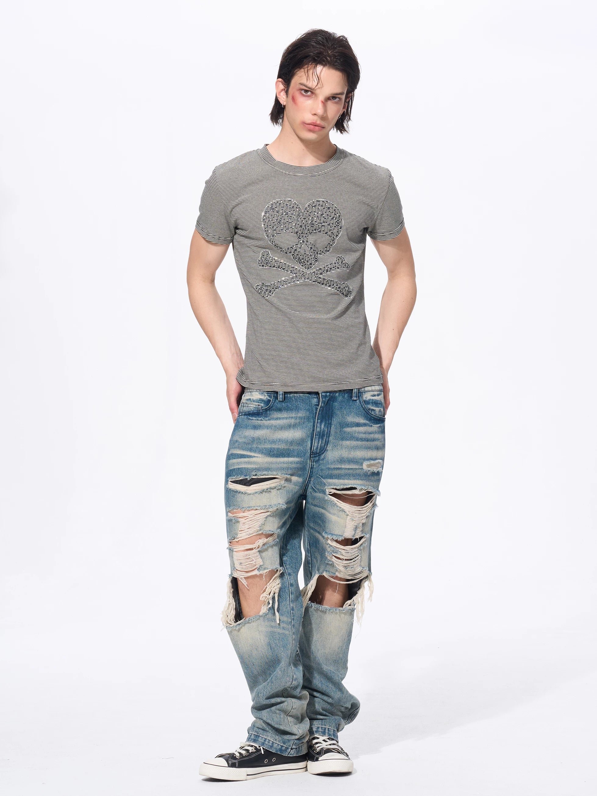 Men’s Striped Skull Print T-Shirt