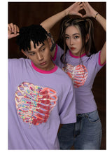 Oversized Embroidered Purple Heart Skeleton Tee