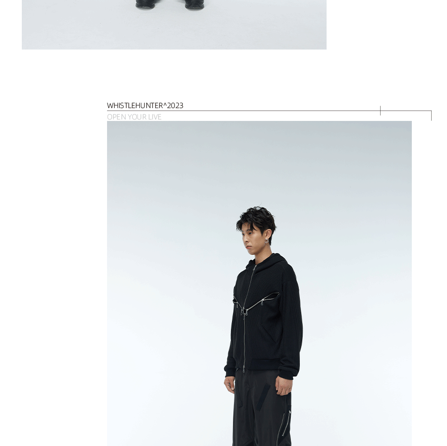 Two-Tone Cross Zip Hooded Turtleneck Cardigan