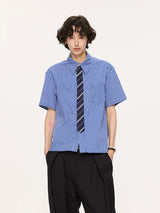 Striped And Houndstooth Short-Sleeved White Shirt