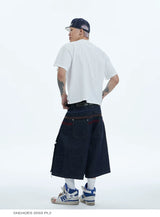 Star Suede Patchwork Cropped Denim Shorts