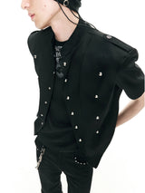 Waist-Cinched Padded Rivet Short-Sleeve Shirts