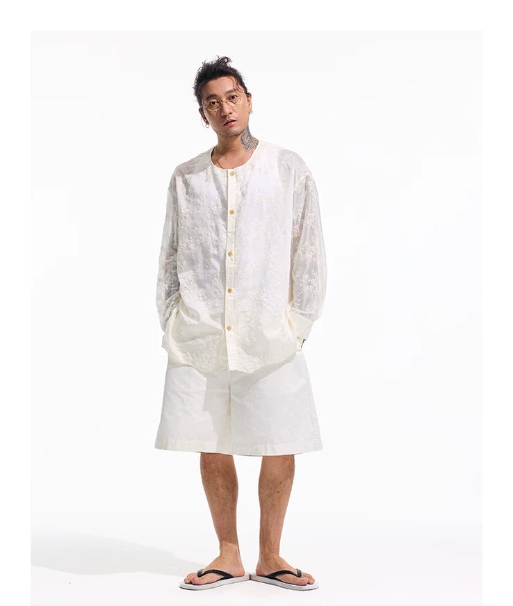 White Embroidered Long Sleeve Shirts