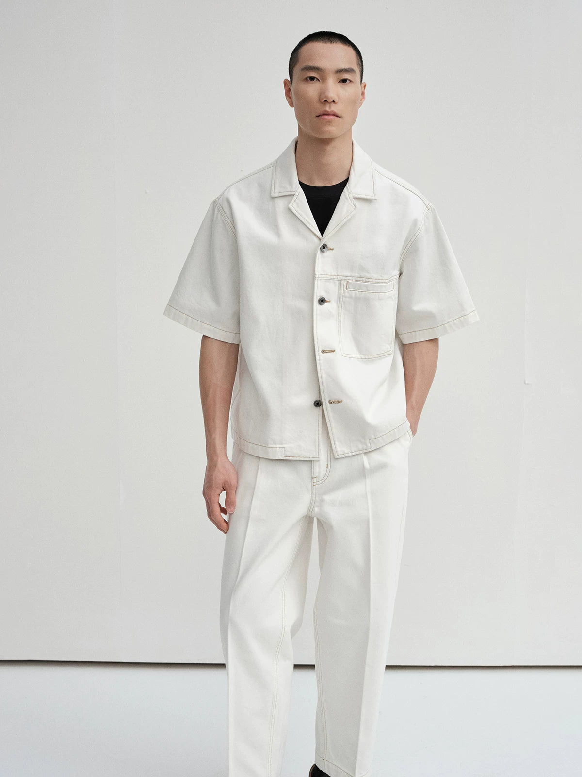 Cropped Contrast Cuban Collar Shirt Jacket