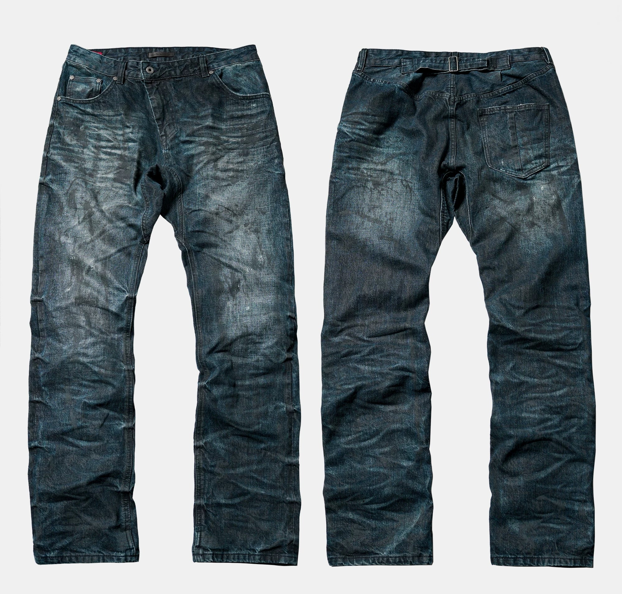 Distressed Washed Blue Straight Leg Jeans