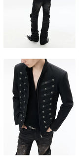 Black Napoleon Style Casual Double-breasted Jacket