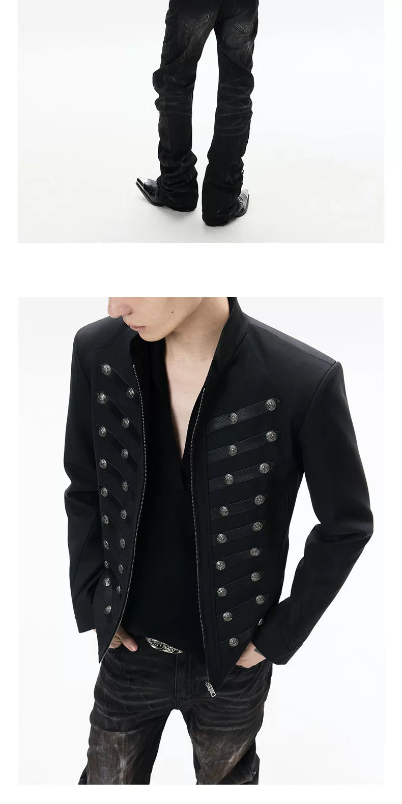 Black Napoleon Style Casual Double-breasted Jacket