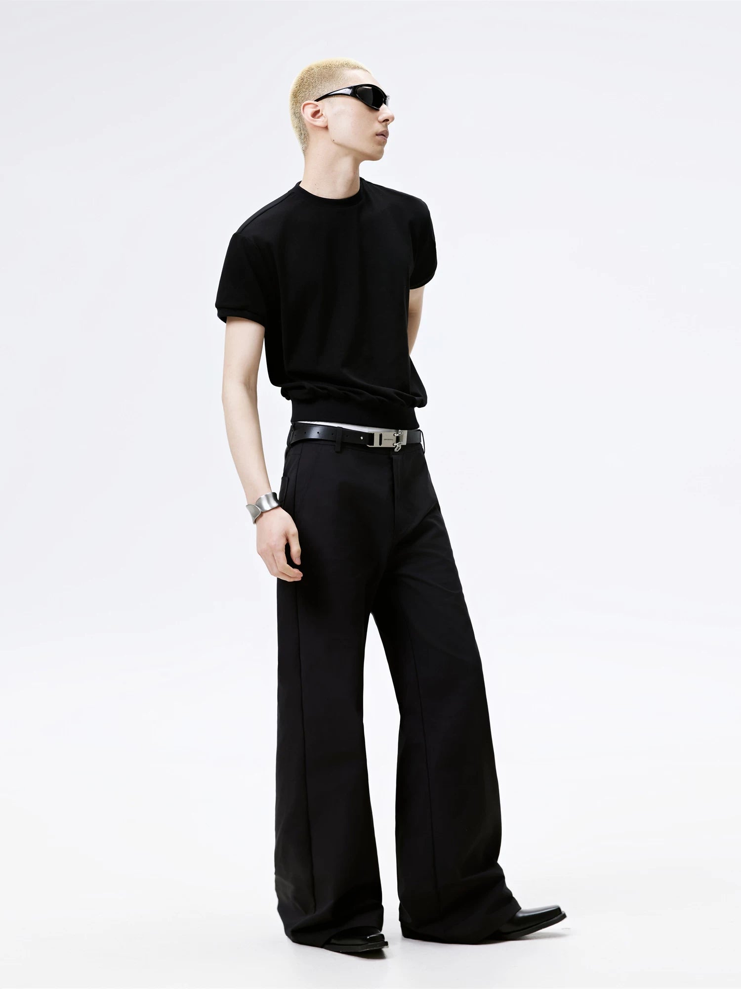 Black Straight Flared Casual Pants