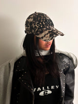 Embroidered Distressed Leopard Print Baseball Cap