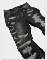 Heavyweight Distressed Embroidered Patchwork Flared Jeans