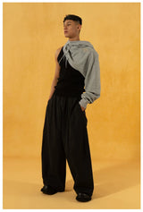 Off-White Single-sleeve Off-shoulder Loose Crop Hoodie
