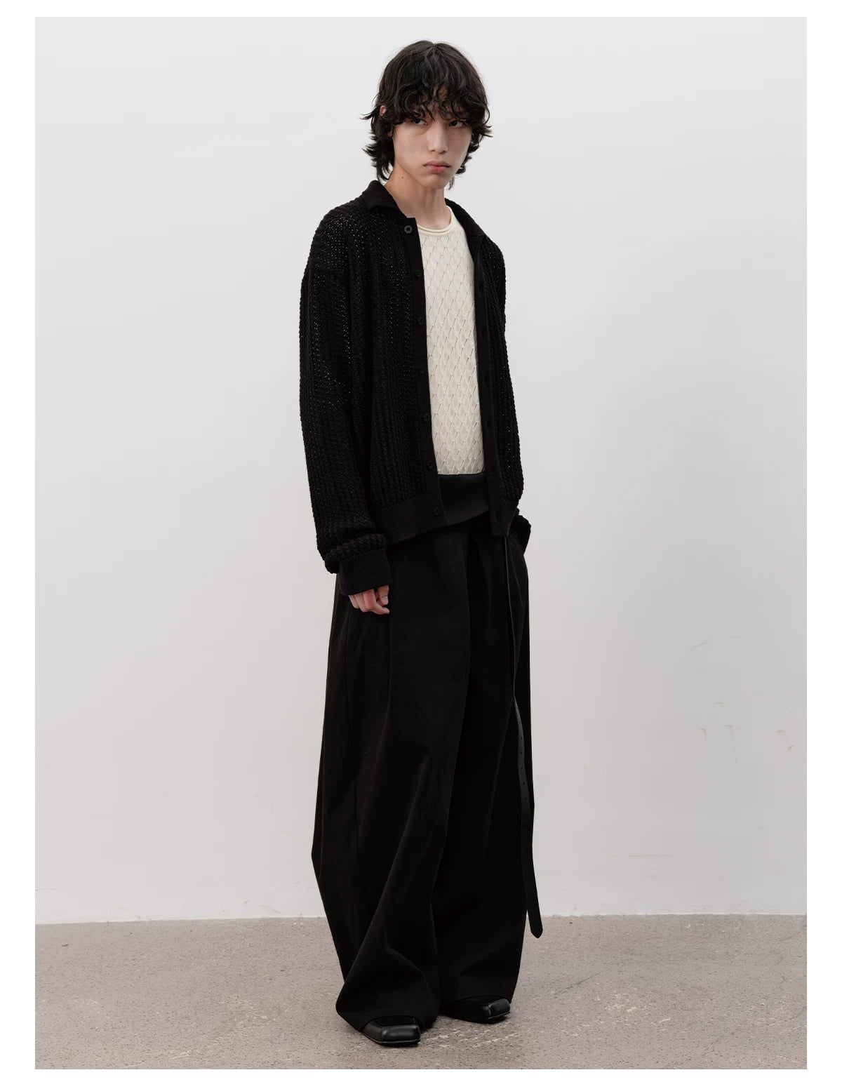 Pick Stitch Polo Collar Knitted Cardigan