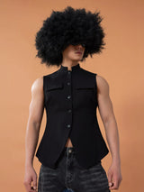 Black Slim Stand Collar Chinese Vest