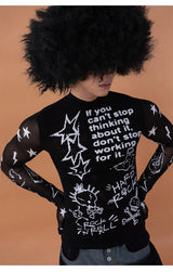 Men's Graffiti Mesh Long Sleeve Tee