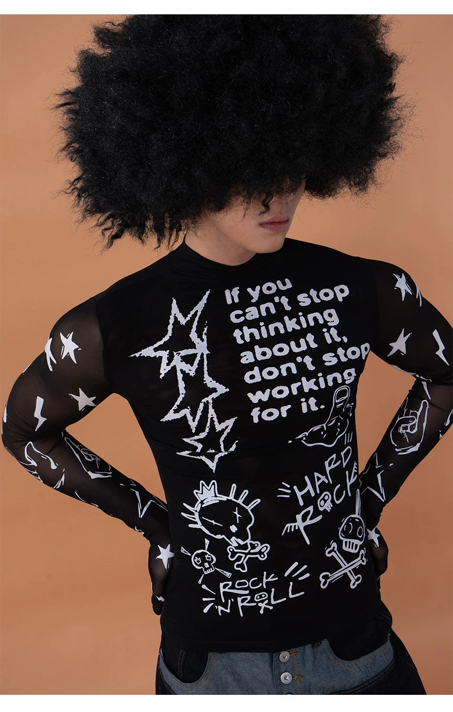 Men's Graffiti Mesh Long Sleeve Tee