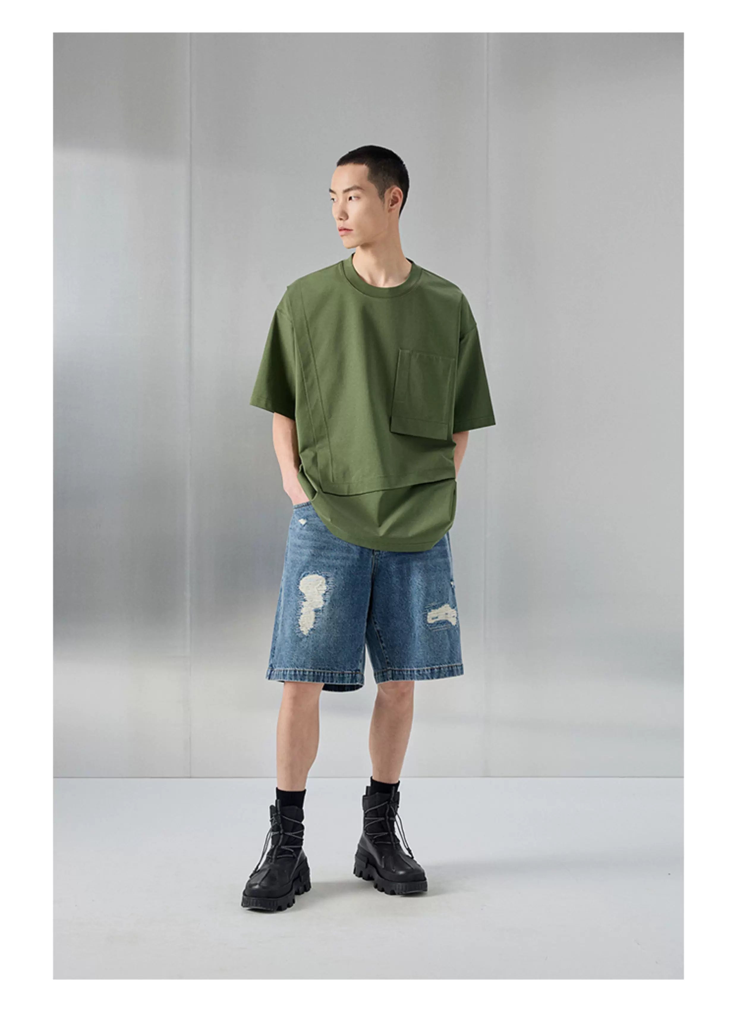 Distressed Patched Denim Pants