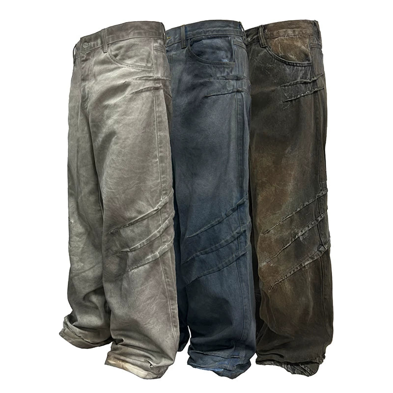 Scratched Washed Jeans With YKK Zipper