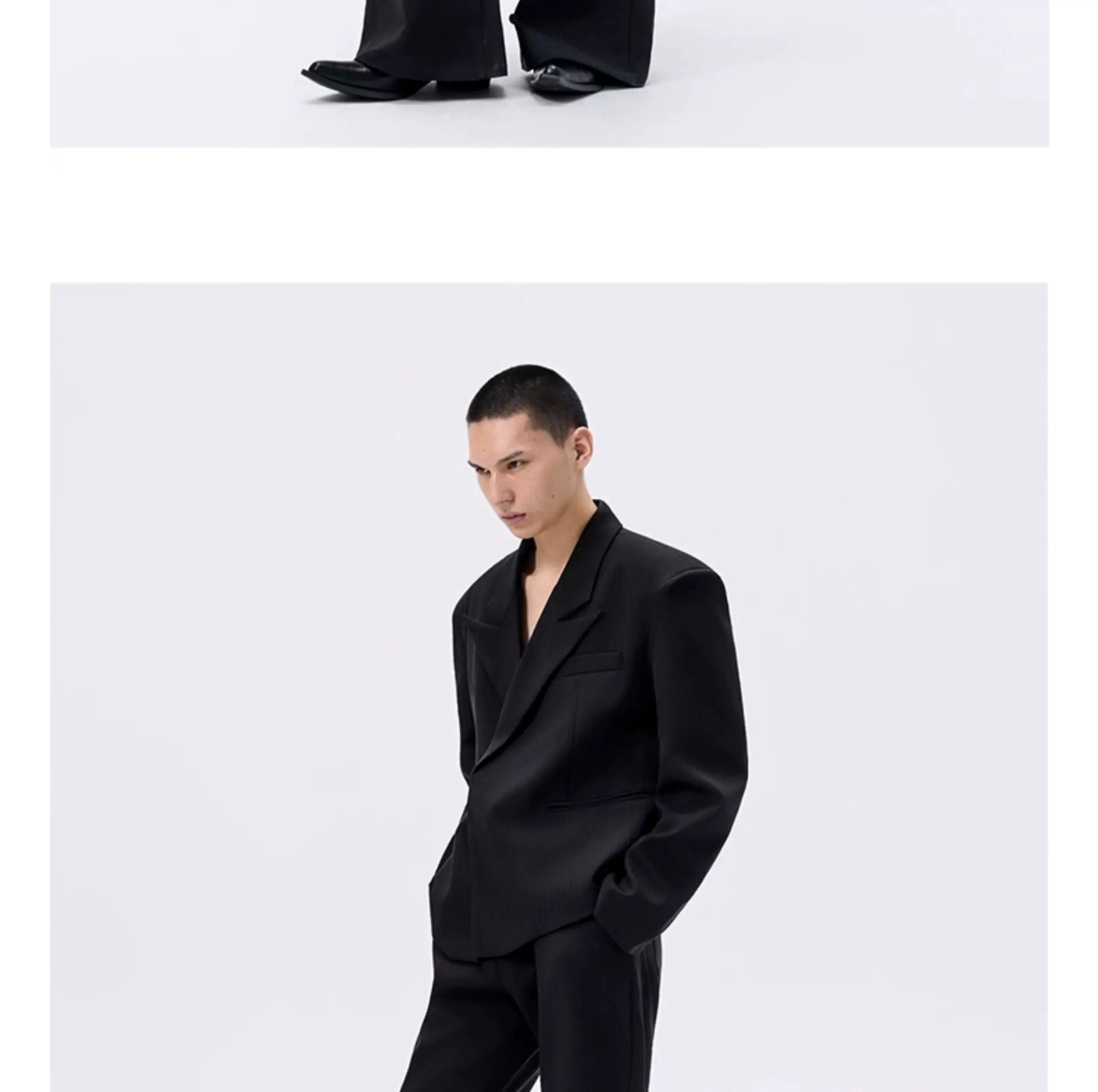 Black Herringbone Slim Flared Casual Pants