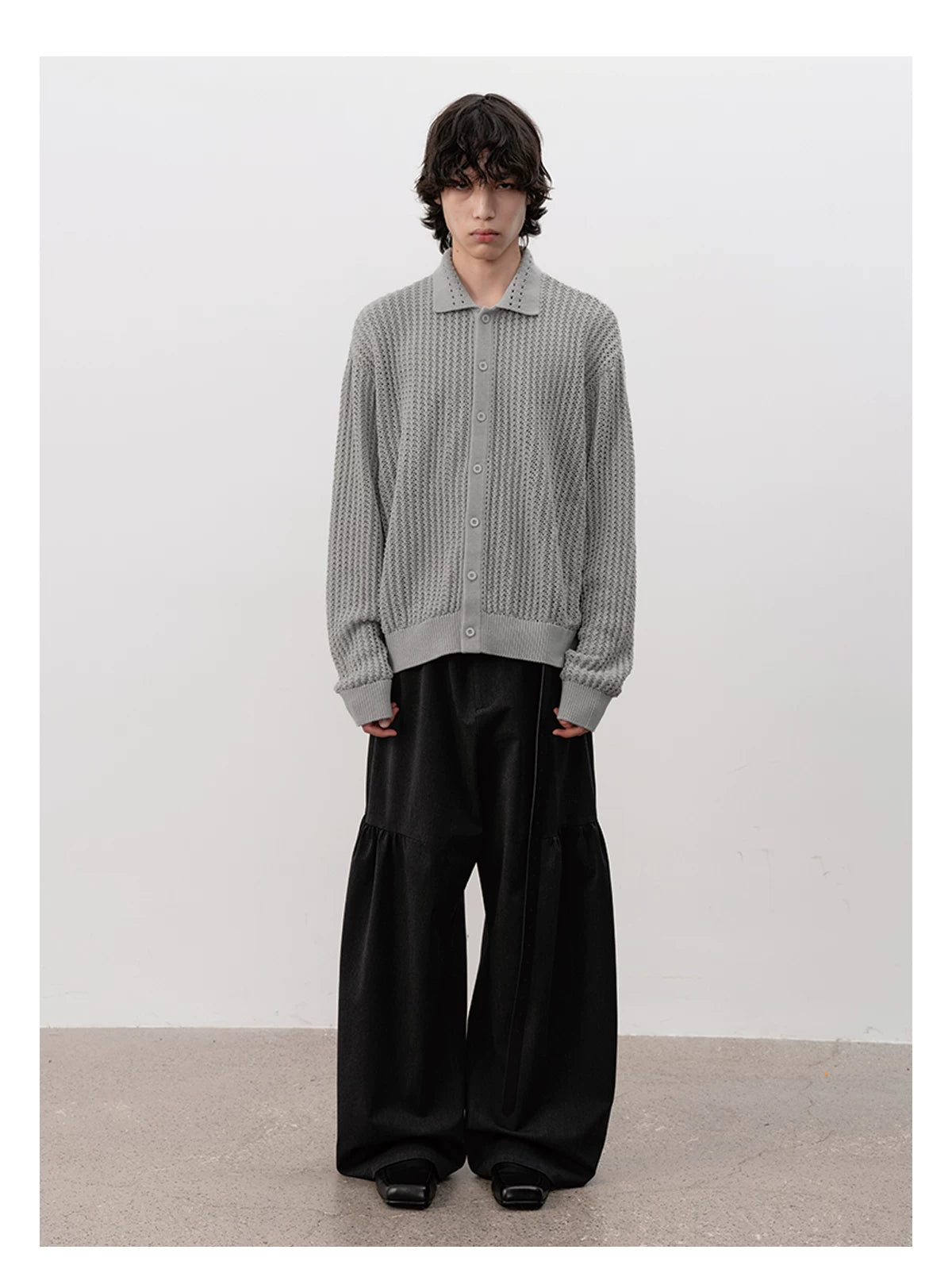 Pick Stitch Polo Collar Knitted Cardigan