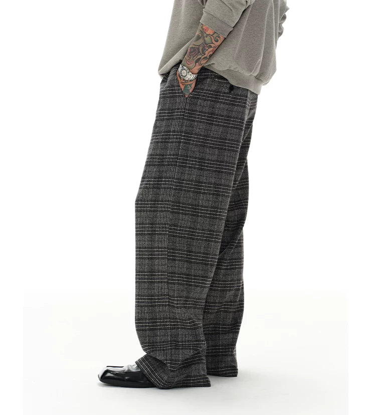 Black Grey Plaid Wool Pants