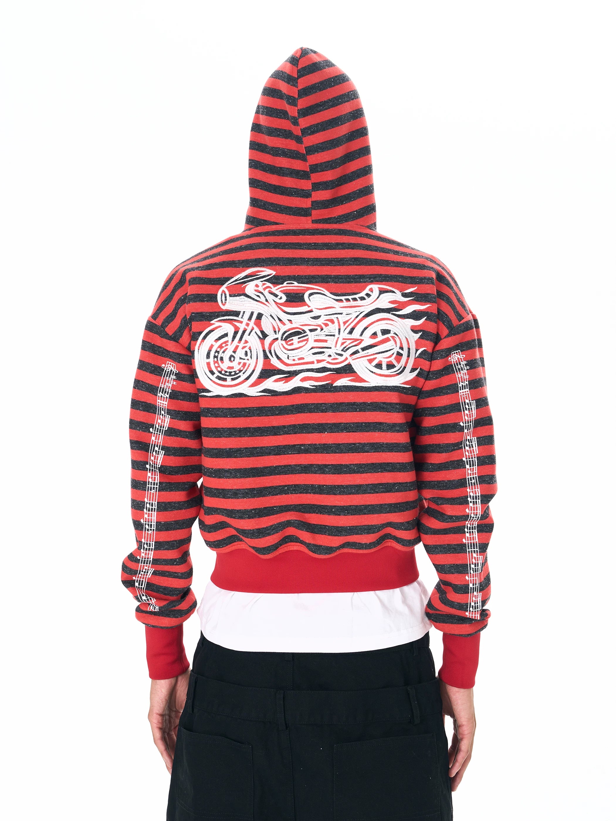 Men's Crop Motor Embroidered Striped Hoodie