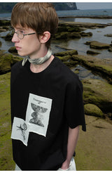 Frayed Printed Cotton Crew Neck Tee
