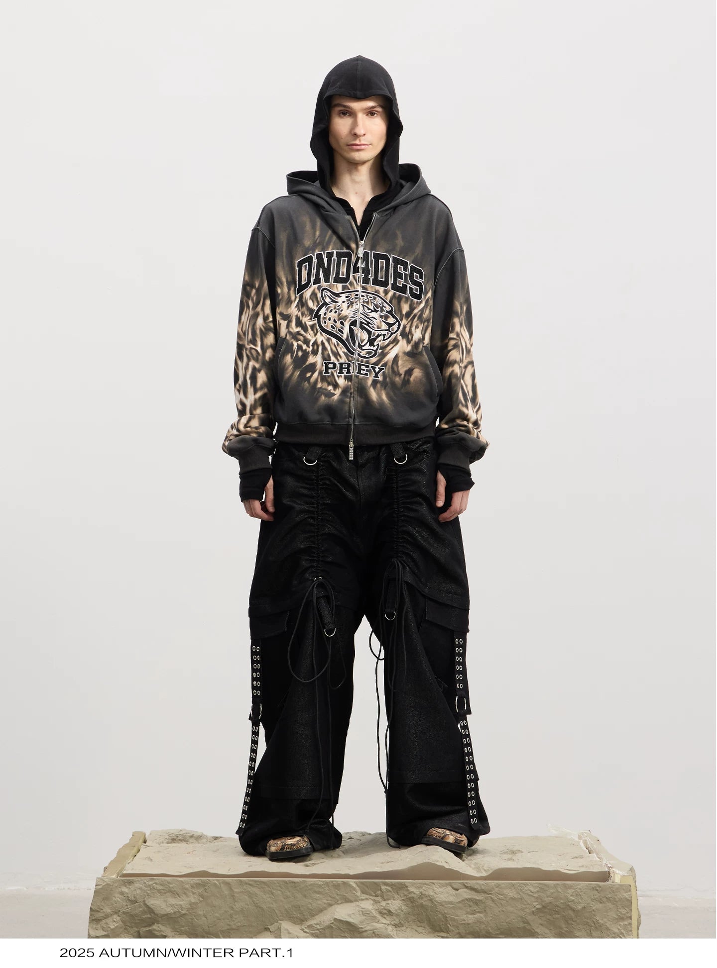 Leopard Embroidered Dual Zip Boxy Hoodie