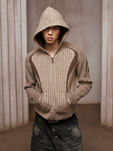 Color Block Wool Blend Zip Cardigan