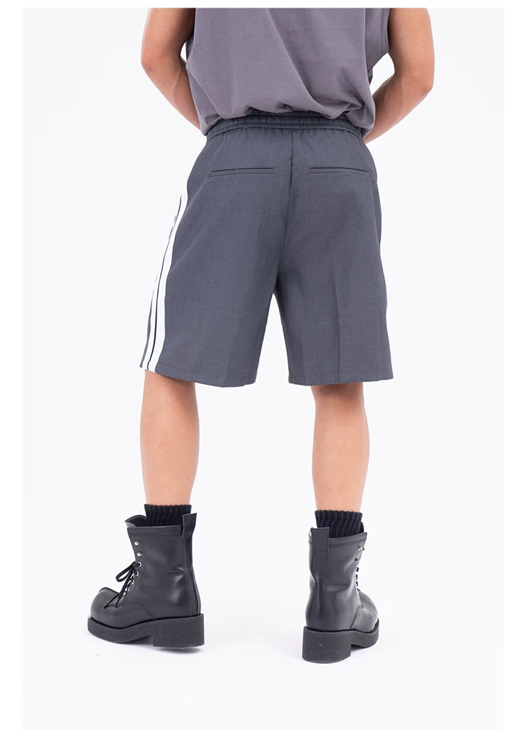 Black White Gray Striped Drawstring Shorts