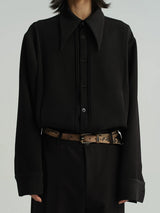 Sharp Collared Striped Pleated Shirt