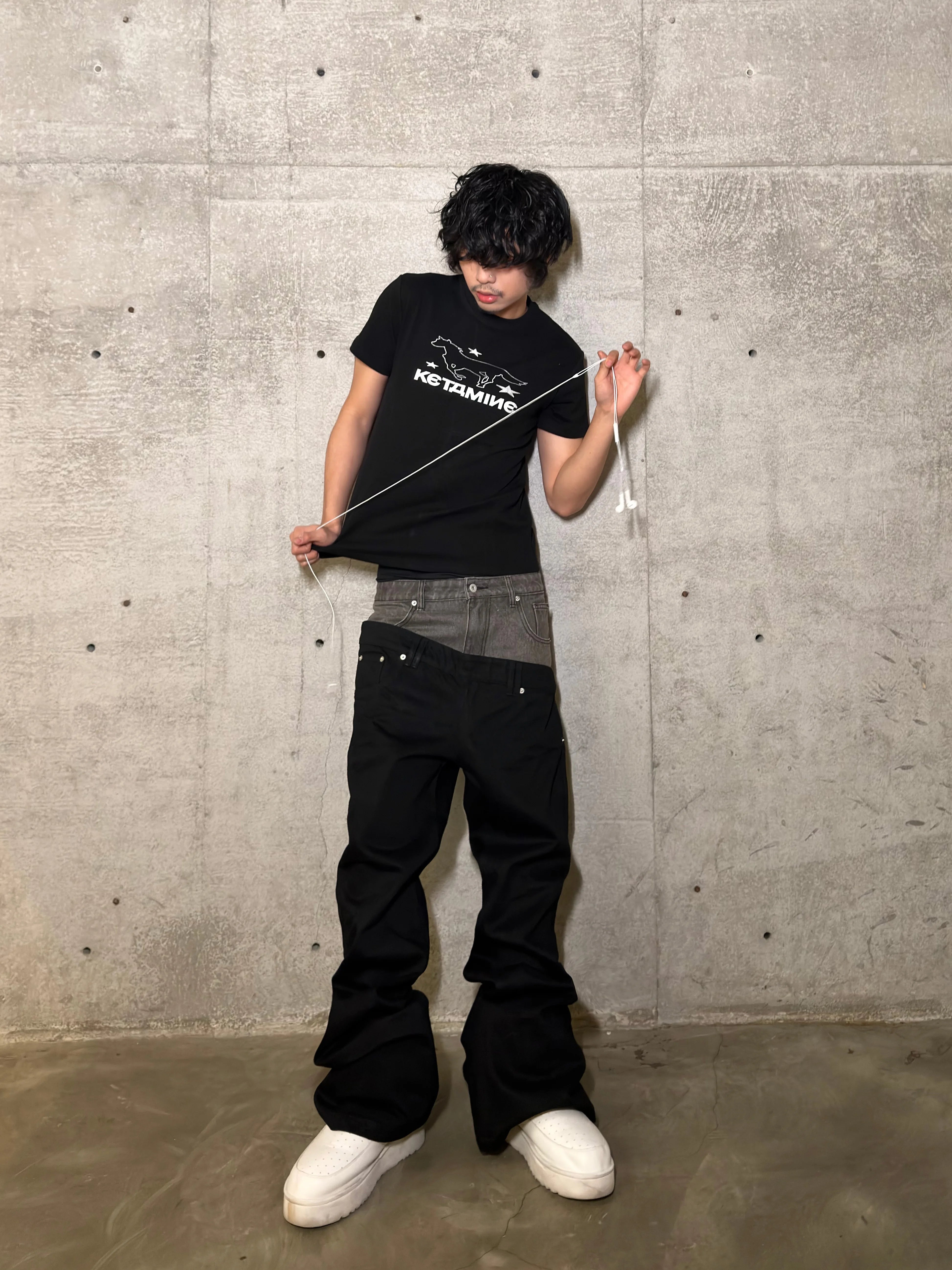 Double Waist Waxed Bootcut Pants