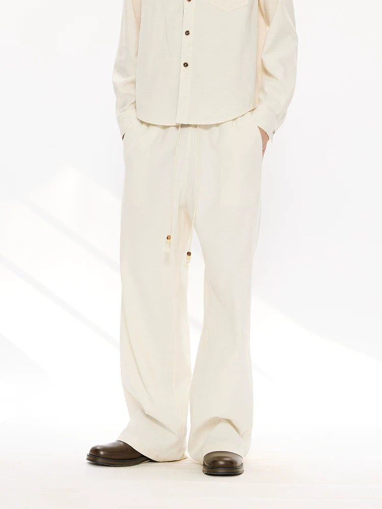 Straight Leg Drawstring Linen Tencel Pants