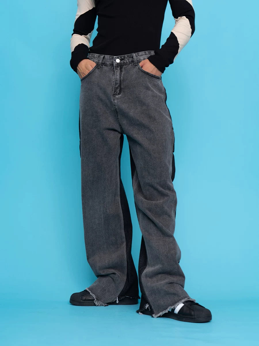 Men's Colorblock Wide Leg Jeans