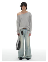 Ribbed Boat Neck Long Sleeve Tops