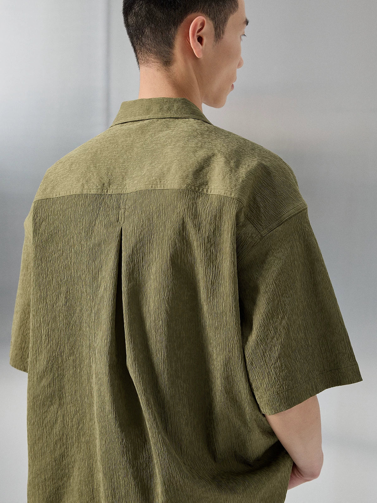 Bark Textured Cuban Collar Casual Shirt