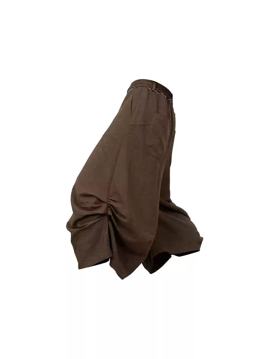 Balloon Pleated Acetate Tencel Cropped Pants