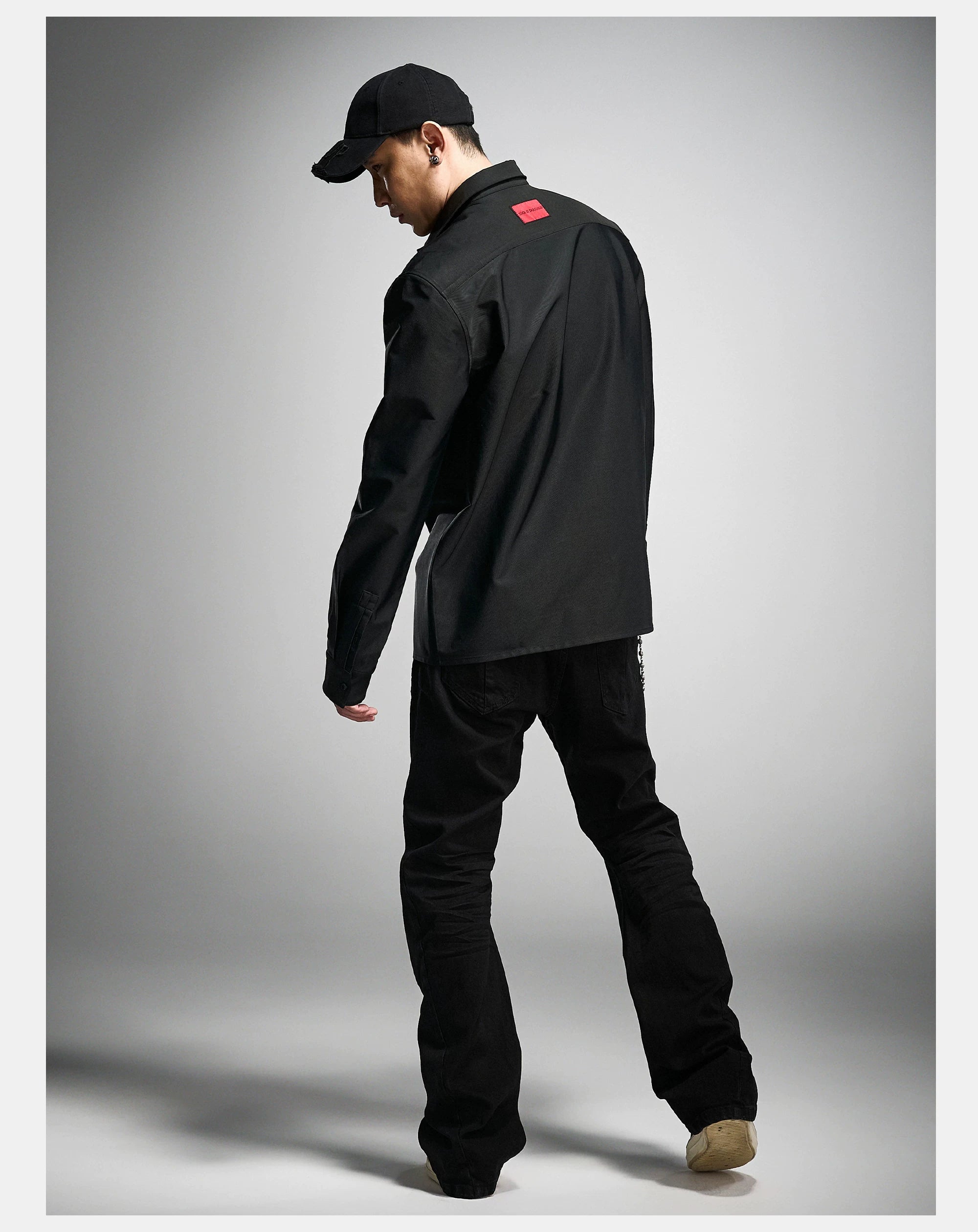 Long Sleeve Ribbed Point Collar Shirt