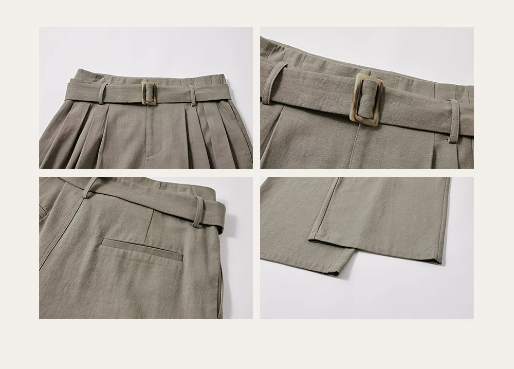 High Waist Wide Leg Belted Pants