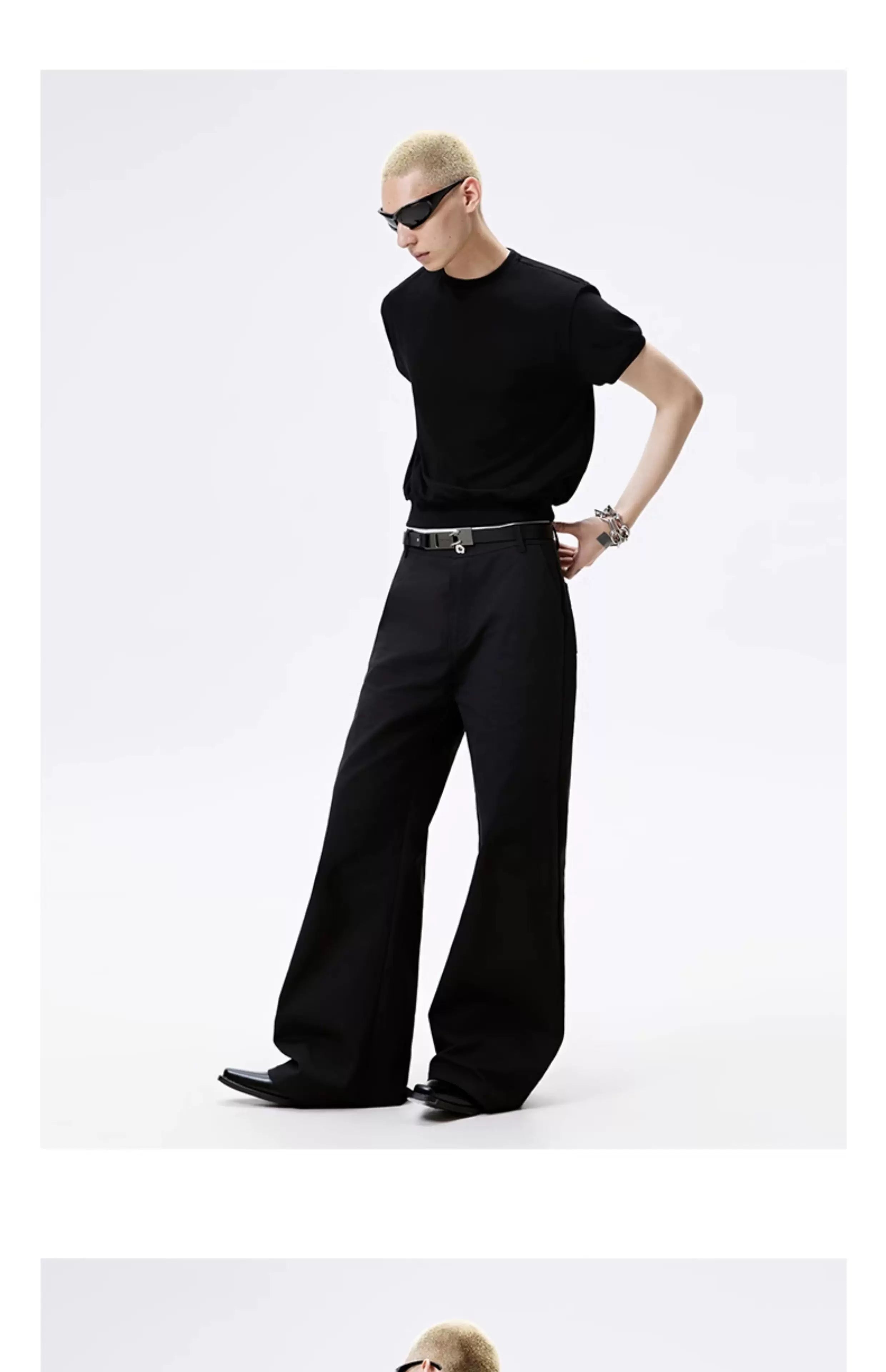 Black Straight Flared Casual Pants