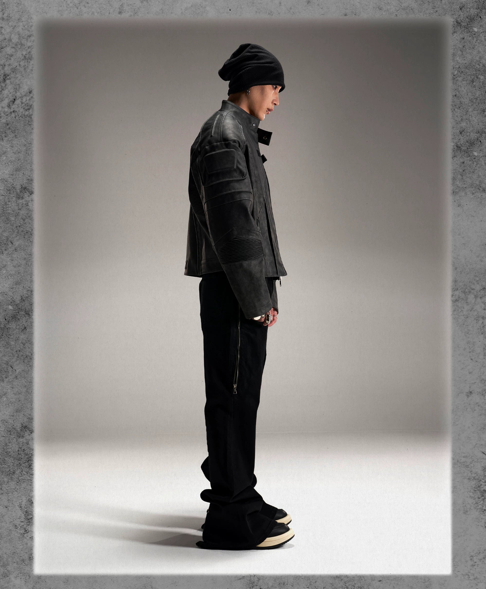 Distressed Deconstructed Biker Leather Jacket